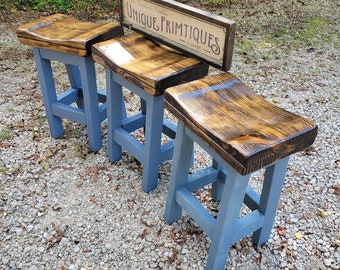 Rustic FARMHOUSE BAR Stool Farm House Country Kitchen Dark Walnut SW Distance Bench Contour Seat 11-1/2 dx16.5 w Custom Sizes Colors