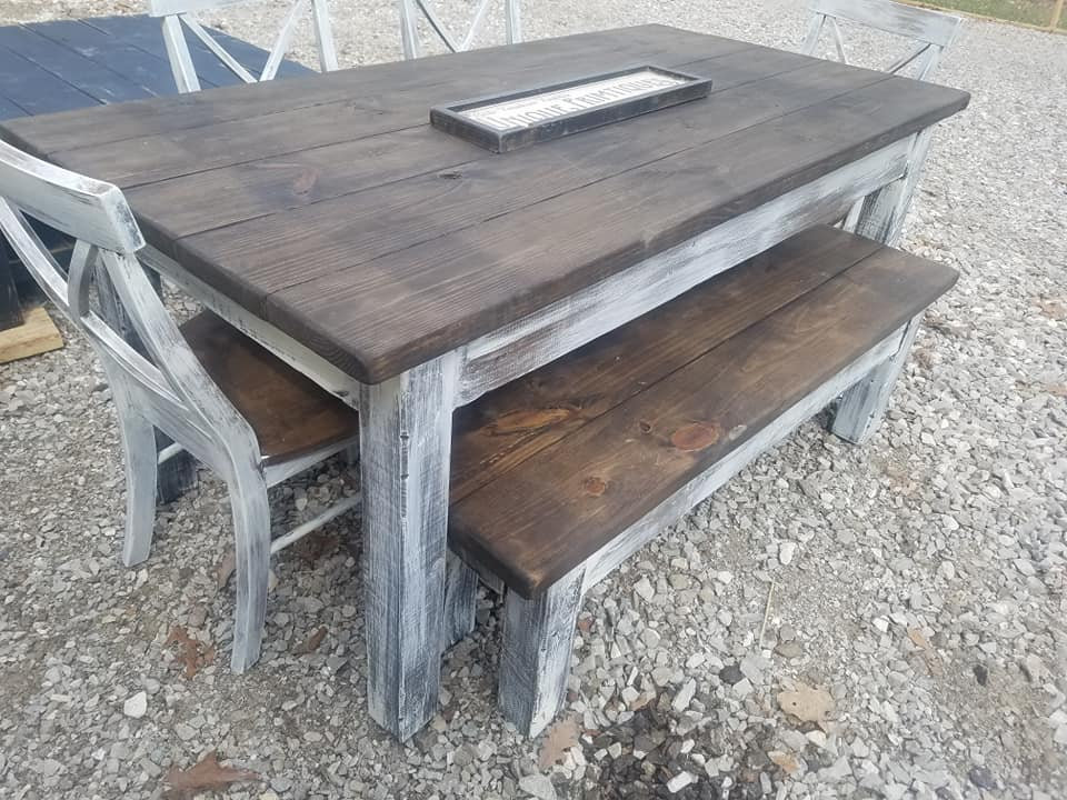 Rustic FARMHOUSE TABLE 6-piece SET Wood Farm House Kitchen Dining ...