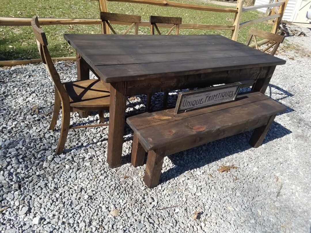 Rustic FARMHOUSE TABLE 6-piece SET Wood Farm House Kitchen Dining ...