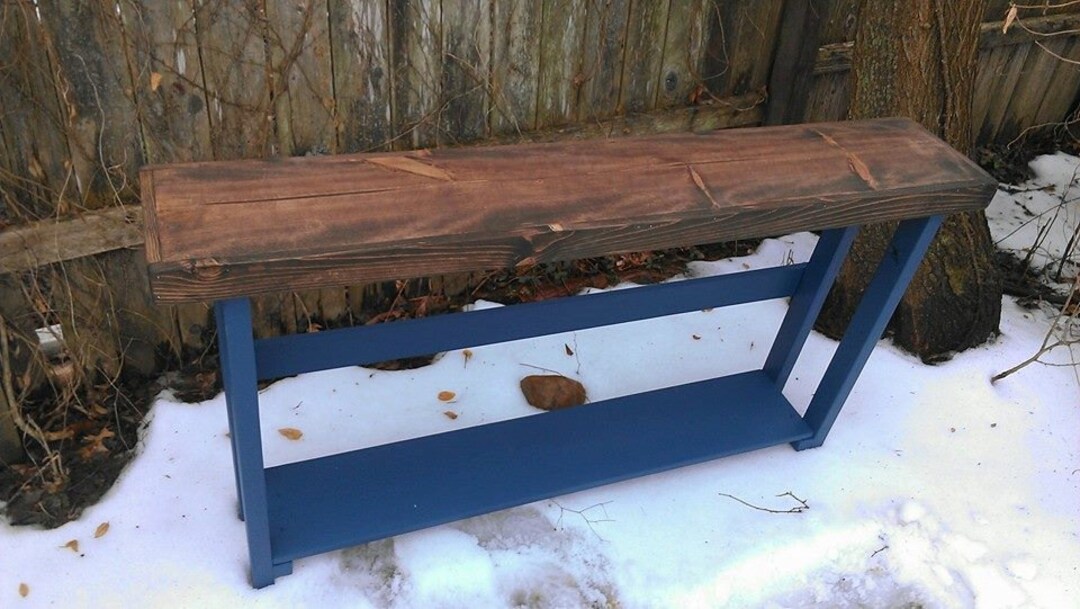 RUSTIC SOFA TABLE Console Narrow Long Reclaimed Wood Large Dark Walnut ...
