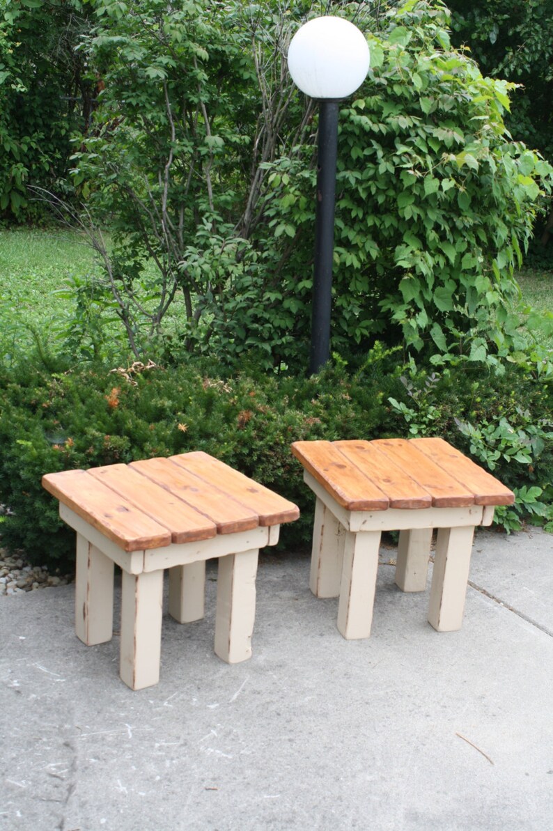 FARMHOUSE END TABLES Rustic Farm House Light American Walnut Antique ...