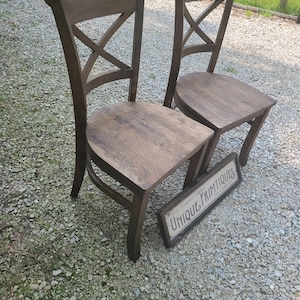 TWO Beautiful Rustic Wood Malaysian Oak CHAIRS Solid Wood X-Back Style Kitchen Dining Room Custom Colors Solid &  Sturdy Unique Primtiques