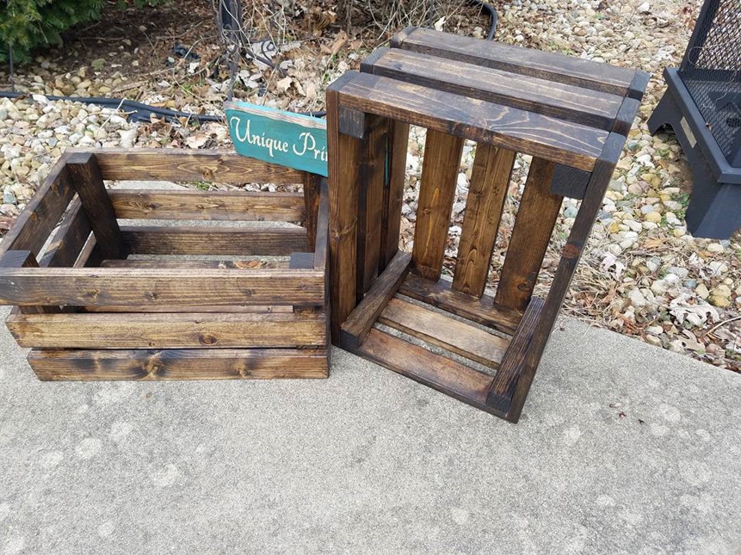 Rustic Large WOOD CRATE Lot of TWO Dark Walnut Stain Crates Wall Shelf ...