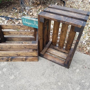 Rustic Large WOOD CRATE Lot Of TWO Dark Walnut Stain Crates Wall Shelf Storage Stackable Bookcase Home Decor 14-1/2x21x10&quot;h Custom Sizes C