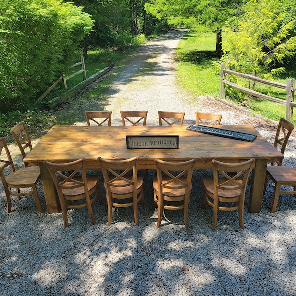 Rustic FARM TABLE 10 ft Or 12 Foot Set W/You Pick Chairs Farm House Country Cabin Distressed Large Kitchen Dining Table Custom Sizes Colors