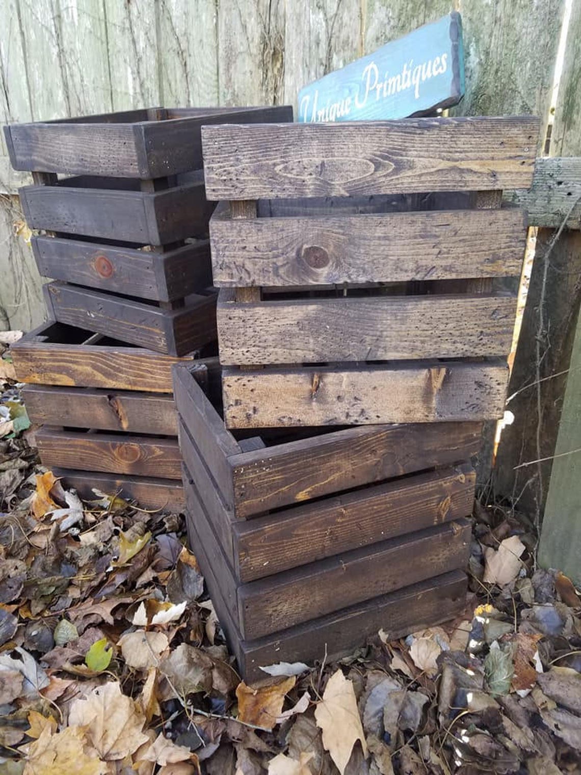 Two RUSTIC FARMHOUSE CRATES Reclaimed Salvaged Wood Dark - Etsy