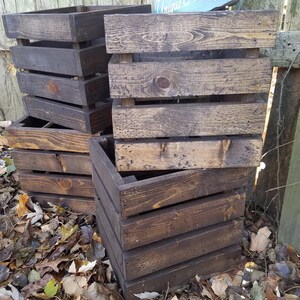 Four RUSTIC FARMHOUSE CRATES Reclaimed Salvaged Wood Dark Walnut Wall ...
