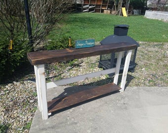 Rustic SOFA Console TABLE Reclaimed Wood Dark Walnut Stain Distressed Country White Hall Entryway Mudroom Custom Sizes Colors 10x60x33"h