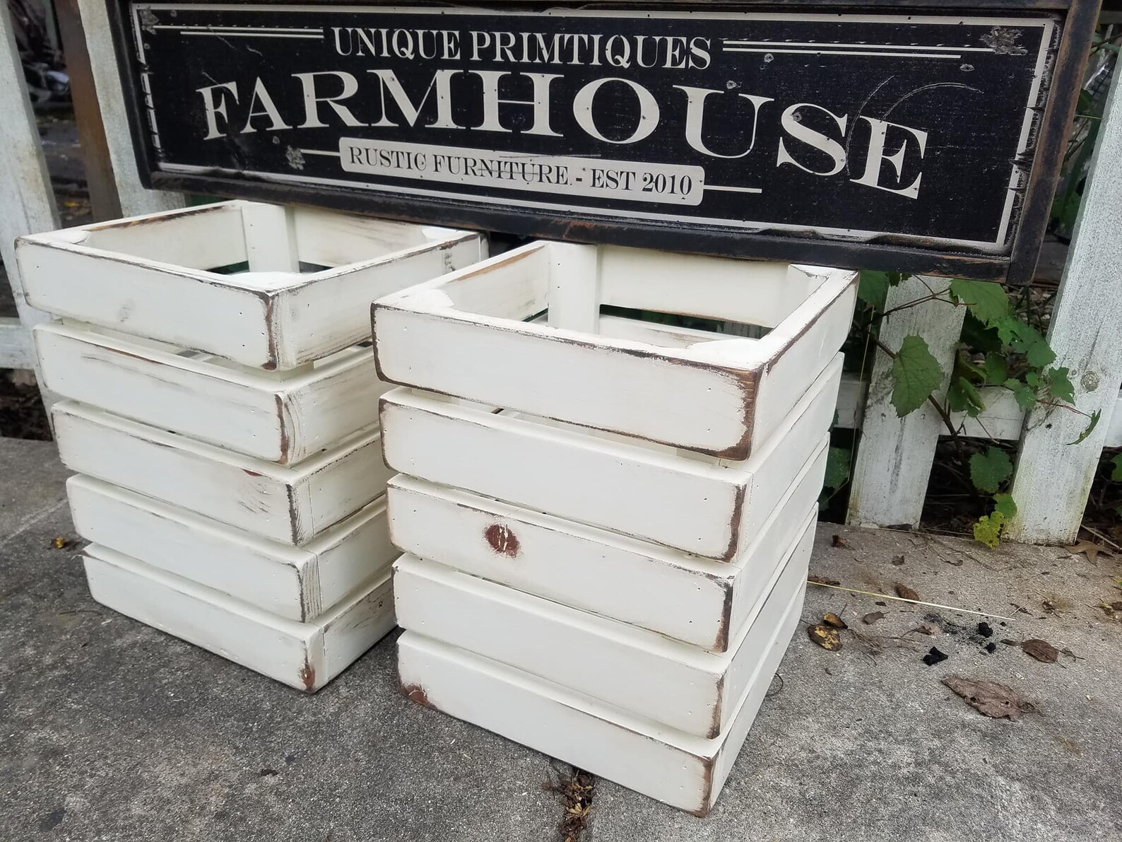Two RUSTIC FARMHOUSE CRATES Reclaimed Salvaged Wood Wall Shelf Storage ...