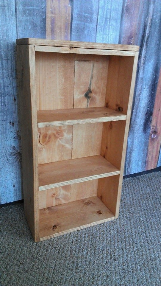 Unique Ipswich Pine Stain Reclaimed Wood Book Shelf Bookcase Rustic Bathroom Hall Entry Kitchen Storage 8wx16.25lx31h Custom Sizes Colors