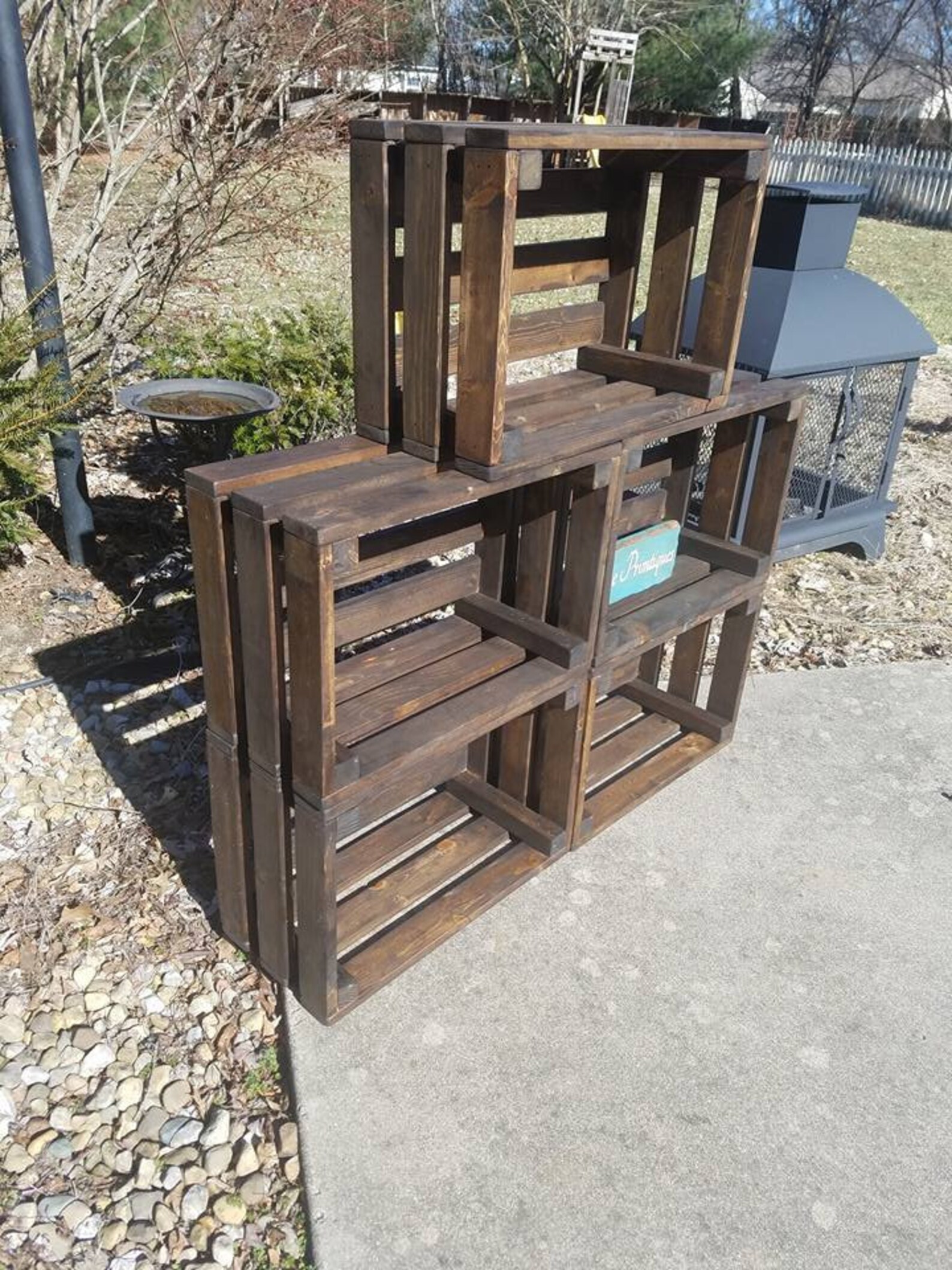 FARMHOUSE CRATES X5 Rustic Large WOOD Crate Lot Dark Walnut Wall Shelf ...