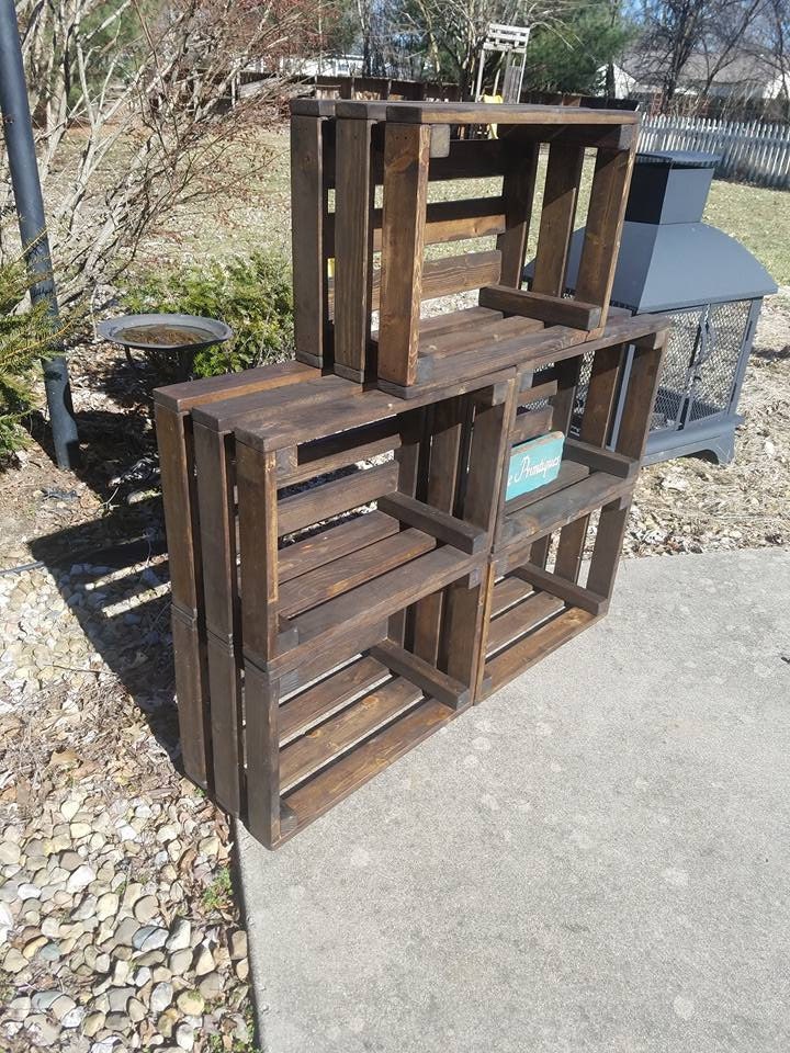 FARMHOUSE CRATES X5 Rustic Large WOOD Crate Lot Dark Walnut Wall Shelf ...