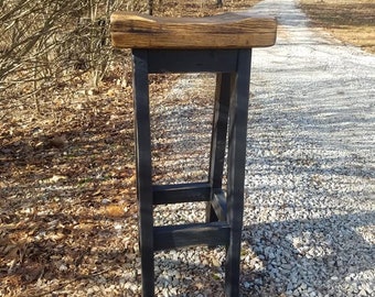 RUSTIC FARMHOUSE BAR Stool Farm House Country Kitchen White Dark Walnut Primitive Bench Contour Seat 11-1/2 dx16.5 w Custom Sizes Colors