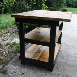 KITCHEN ISLAND BAR Multi Functional Tall Table Burnt Golden Oak & Kettle Black W Center Shelf 36x43x38h Custom Sizes Colors Available image 4