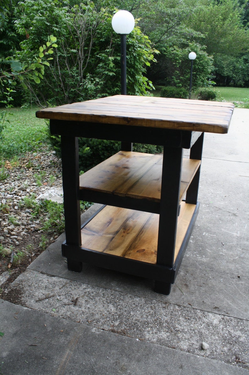 KITCHEN ISLAND BAR Multi Functional Tall Table Burnt Golden Oak & Kettle Black W Center Shelf 36x43x38h Custom Sizes Colors Available image 4