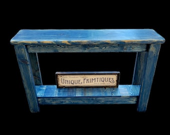 Entryway Hall CONSOLE Table RUSTIC WOOD Sofa tv Stand Shelving Accent Unique Primtiques Primitive Table W/ Shelf Custom Sizes Colors Unique