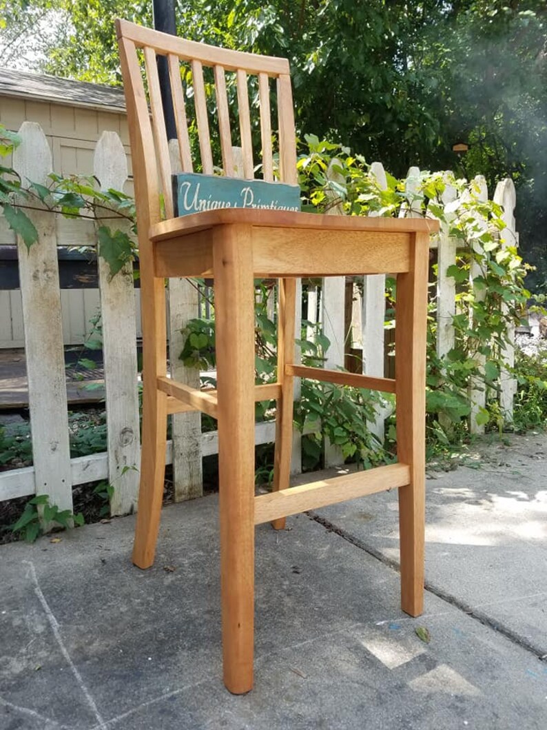 Rustic Tall Wood Bar Stool W Back 48 High 30 H Image 0