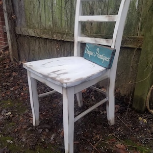 Rustic Ladder Back Chair Wood Malaysian Oak CHAIR Solid Wood Kitchen Dining Room Seat Seating Distressed White Paint Custom Colors Welcome