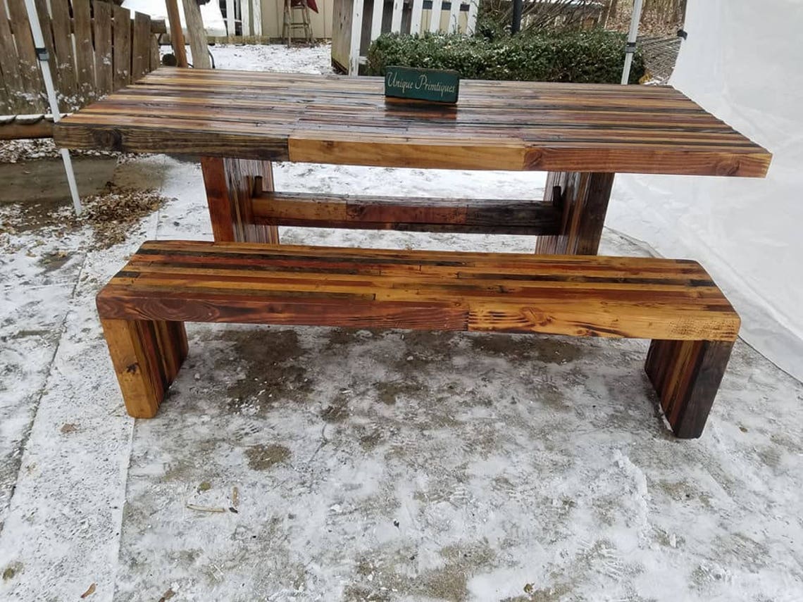 Reclaimed Pallet Salvaged Wood Farm Table With Support Beam by - Etsy