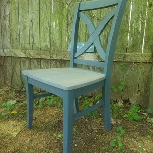 Beautiful Rustic Wood Malaysian Oak CHAIR Custom Colors Avail Solid Wood X-Back Style Kitchen Dining Room Cobalt Cannon Paint Weathered Gray