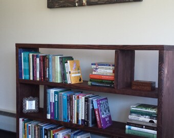 Large Rustic Solid Wood BOOKCASE Shelf Shelving Storage By Unique Primtiques TV Media Center Red Mahogany Reclaimed Wood Custom Colors Sizes
