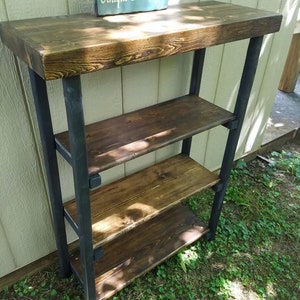 Rustic SOFA Hall Console Reclaimed Wood Table Book Shelf Bookshelf Kettle Black Dark Walnut Bookcase Storage Shelves Custom Sizes Colors