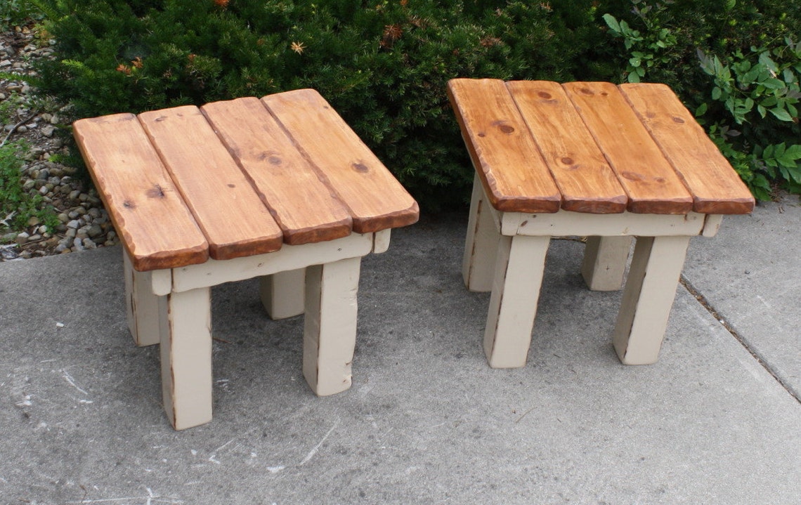 FARMHOUSE END TABLES Rustic Farm House Light American Walnut Antique ...