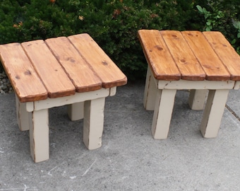 FARMHOUSE END TABLES Rustic Farm House Light American Walnut Antique Painted Reclaimed Wood 22x22x20h Set Of Two Custom Sizes Colors Unique