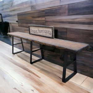 Industrial Bench Mid Century Modern Metal Legs Farmhouse Wood Plank Seat Custom Sizes & Colors Unique Primtiques Woodworking