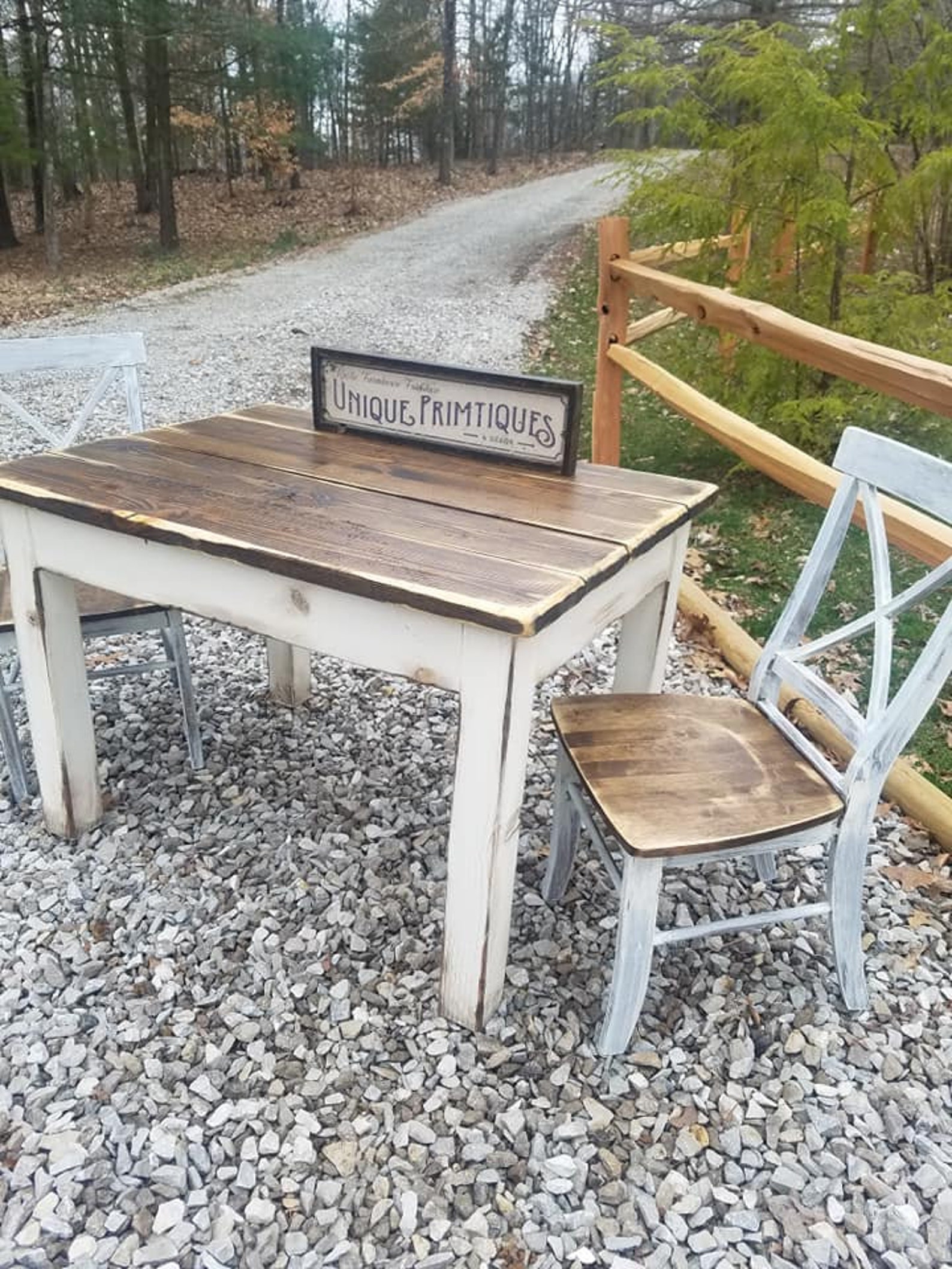 RUSTIC FARMHOUSE TABLE 3-piece Set Kitchen Dining Chairs Farm House ...