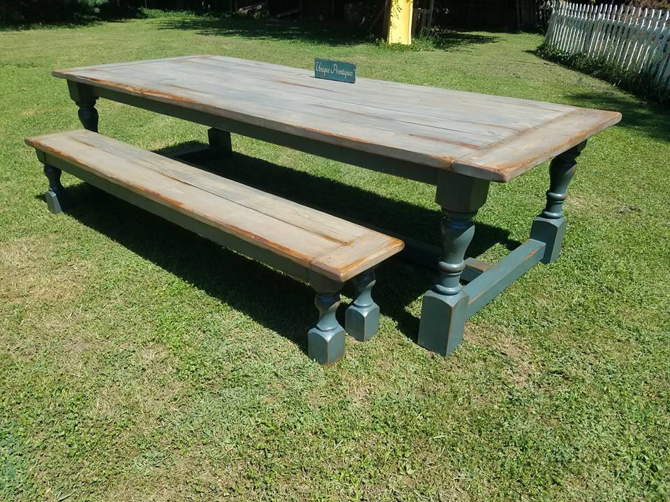 New England Farmhouse Rustic TABLE & Bench Set Breadboard Ends | Etsy