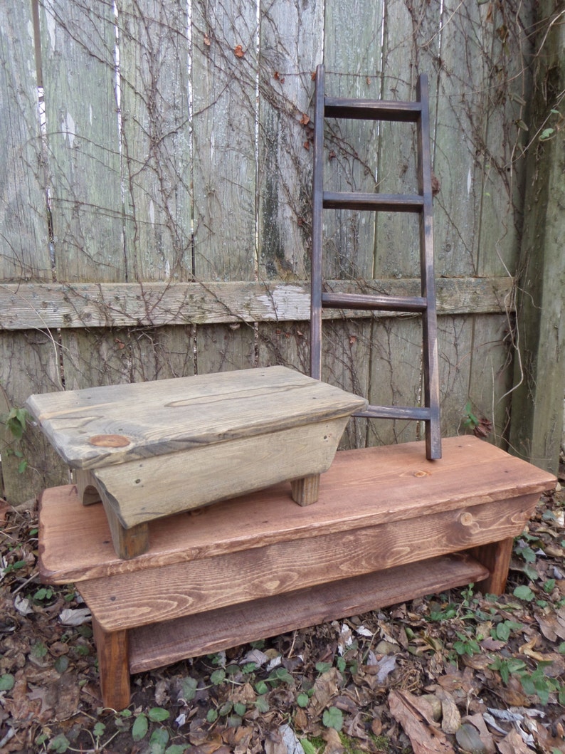 Unique Primtiques Primitive Special Walnut Stained 9-1/4x17x 6-1/2h Table Riser Bench Home Decor Centerpiece Custom Sizes Colors Avail image 5