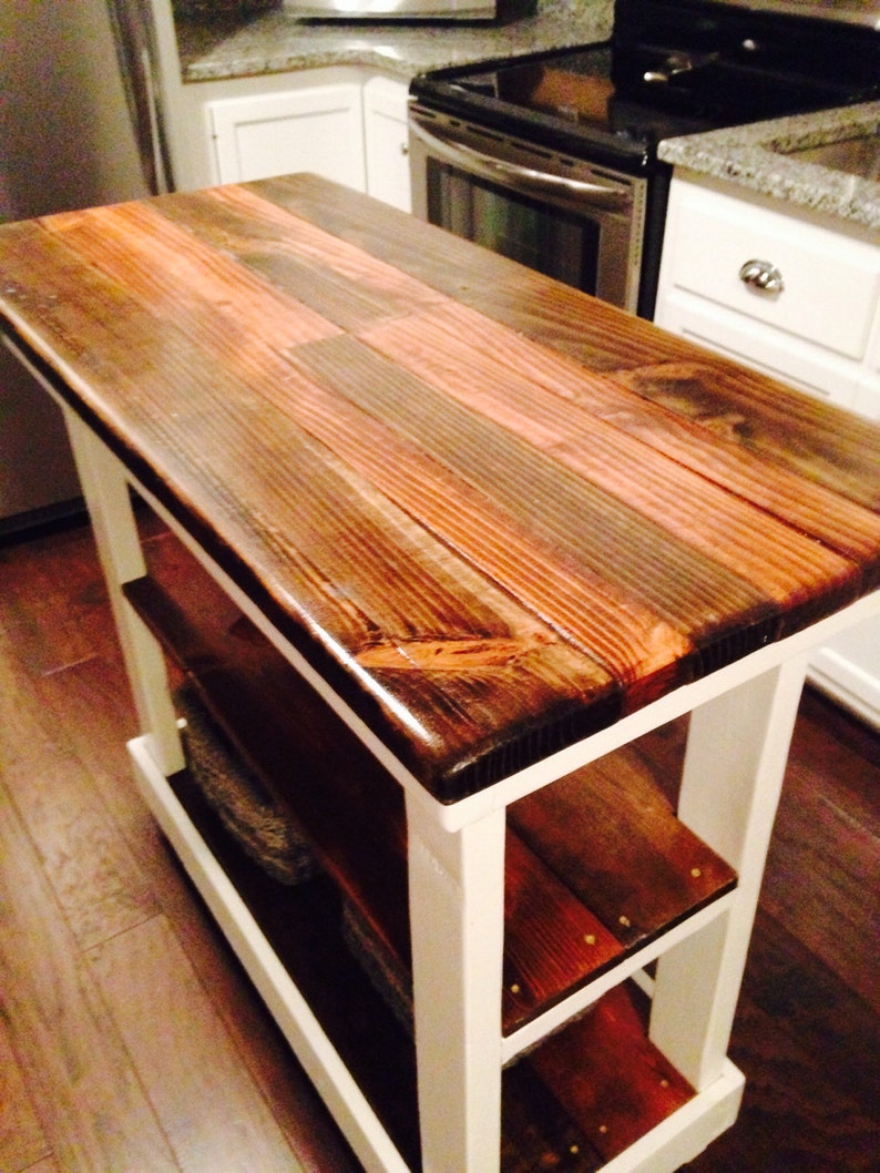 Multi Functional Tall Table American & Dark Walnut Stained Country White Kitchen Island W Center Shelf 20x43x38 Custom Sizes Colors Avail image 1