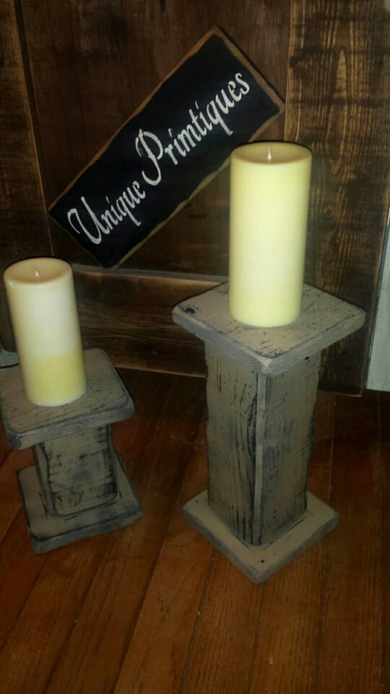 Grungy Pedestal Pillar Candle Holder Primitive Distressed Etsy