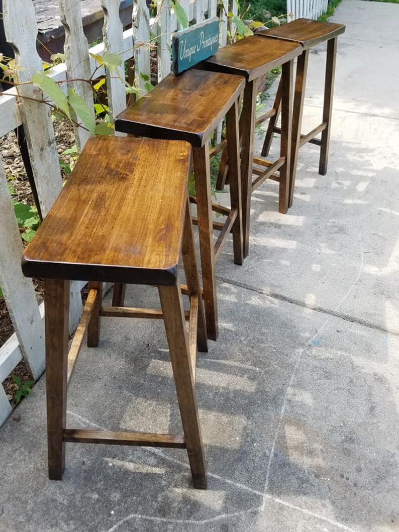FOUR Rustic Wood BAR STOOLS 30 High Malaysian Solid Oak Etsy