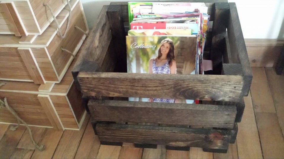 RUSTIC FARMHOUSE CRATE Salvaged Wood Dark Walnut Wall Shelf Storage ...