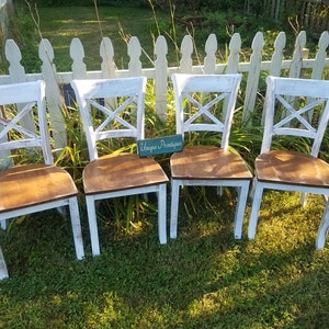 FOUR Beautiful Rustic Wood Malaysian Oak CHAIRS Solid Wood X-Back Style Kitchen Dining Room Seating Custom Colors Solid & Sturdy Unique