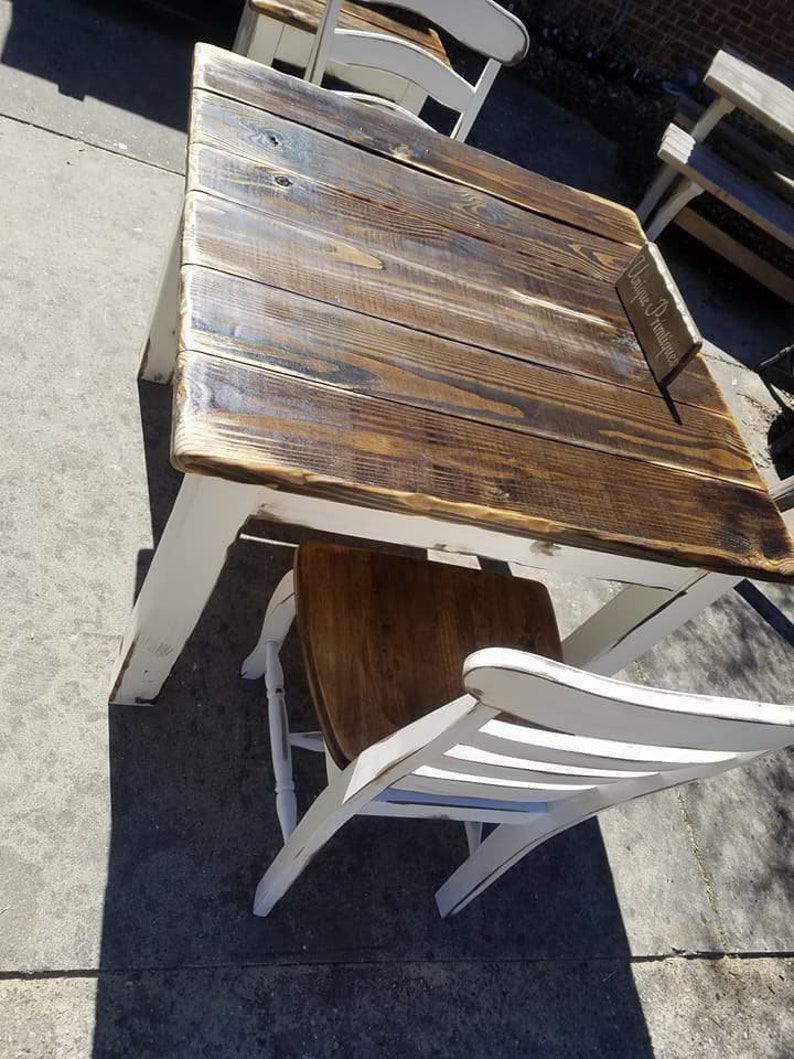 Rustic Farm House Kitchen Table Two Chairs 3 Piece Set Dark Walnut Stain Country White Cabin Farmhouse Wood Custom Sizes Colors Unique
