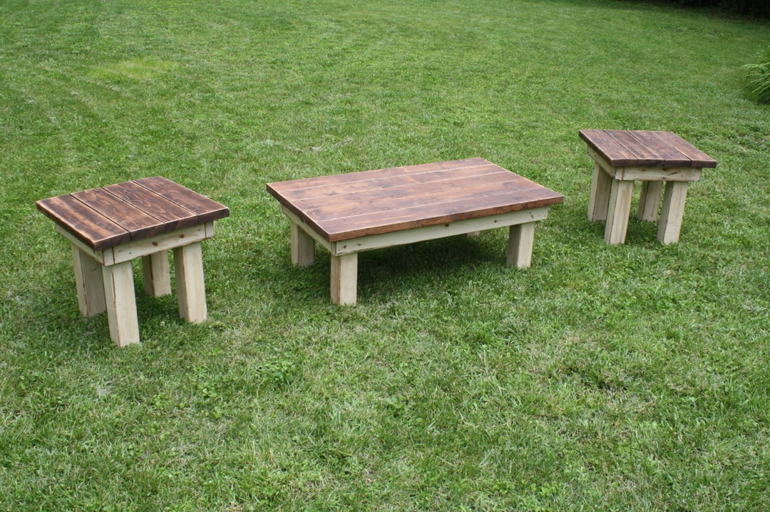 RUSTIC FARMHOUSE COFFEE End Table Set Farm House American Walnut ...