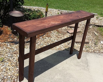 RUSTIC CONSOLE TABLE Sofa Bar Red Mahogany Large Narrow Long 12x60x38"h Vanity Entryway Hall Entry Wide Legs Custom Sizes Colors Unique