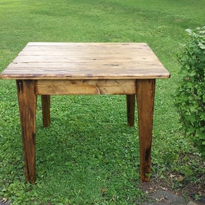 RUSTIC FARMHOUSE TABLE Cabin Cottage Distressed Primitive 48&quot; x 48&quot; Burnt Golden Oak Kitchen Table Island Custom Sizes Colors