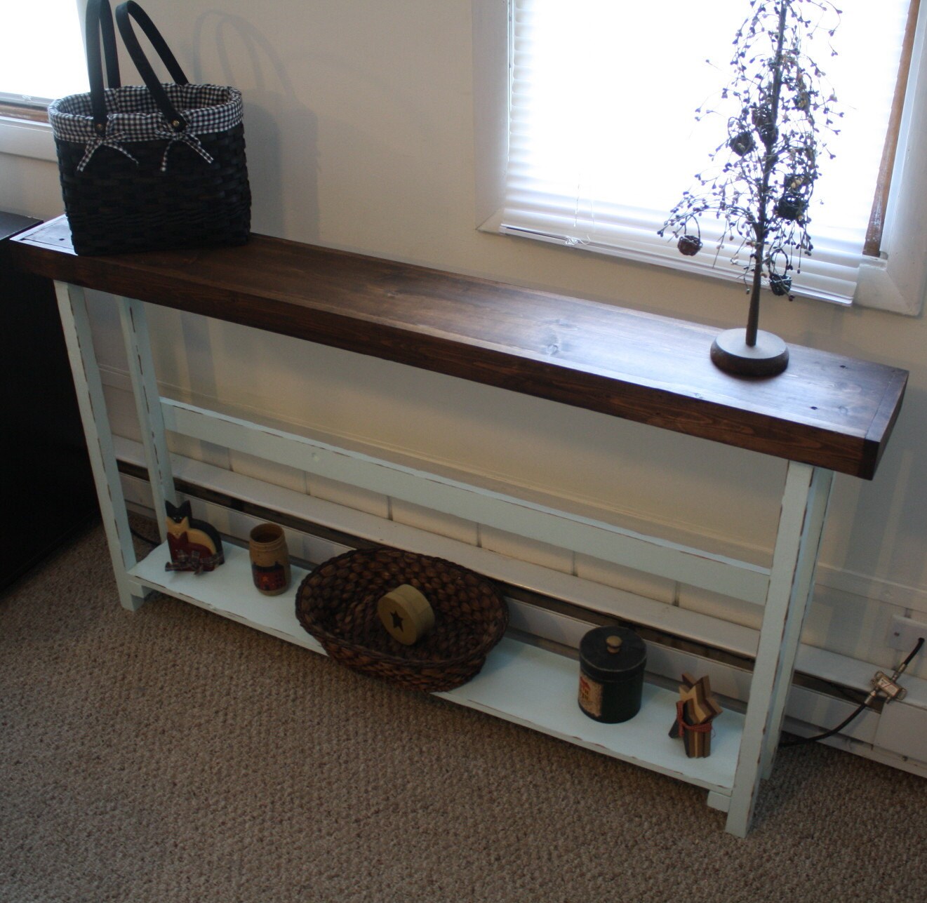 RUSTIC SOFA TABLE Entryway Narrow Long Large Dark Walnut Icy Teal ...