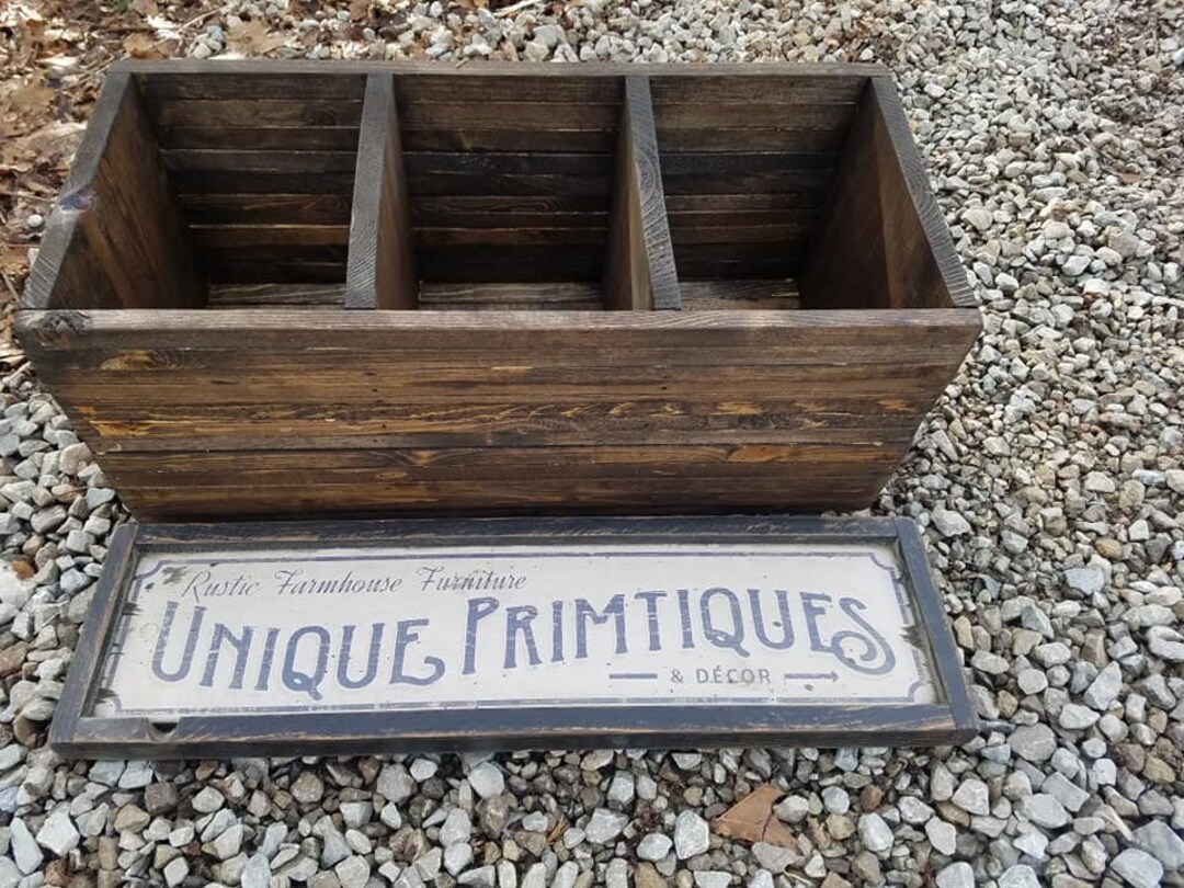 Rustic FARMHOUSE BOX CRATE W Dividers Bathroom Kitchen Wine Living Room ...