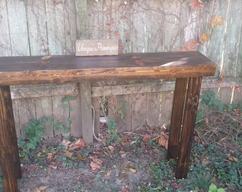 RUSTIC BAR TABLE Console Sofa Tall Reclaimed Wood Dark Walnut Entry Hall Entryway Long Accent 12x60x38h Custom Sizes Colors Bar Stools Avail