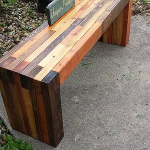 Reclaimed PALLET WOOD Rustic Bench By Unique Primtiques Salvaged Pine Walnut Oak Chestnut Stained Sealed Distressed Custom Sizes Colors