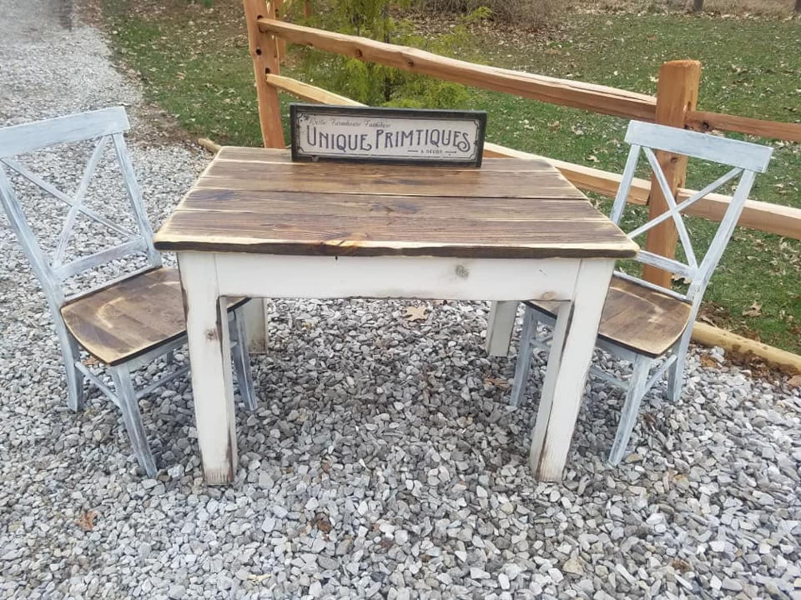 RUSTIC FARMHOUSE TABLE 3-piece Set Kitchen Dining Chairs Farm House ...