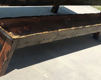 10-FT FARMHOUSE BENCH Rustic Farm House 14x120x19h Distressed Dark Walnut Reclaimed Wood Indoor Outdoor Kitchen Dining Custom Sizes Colors