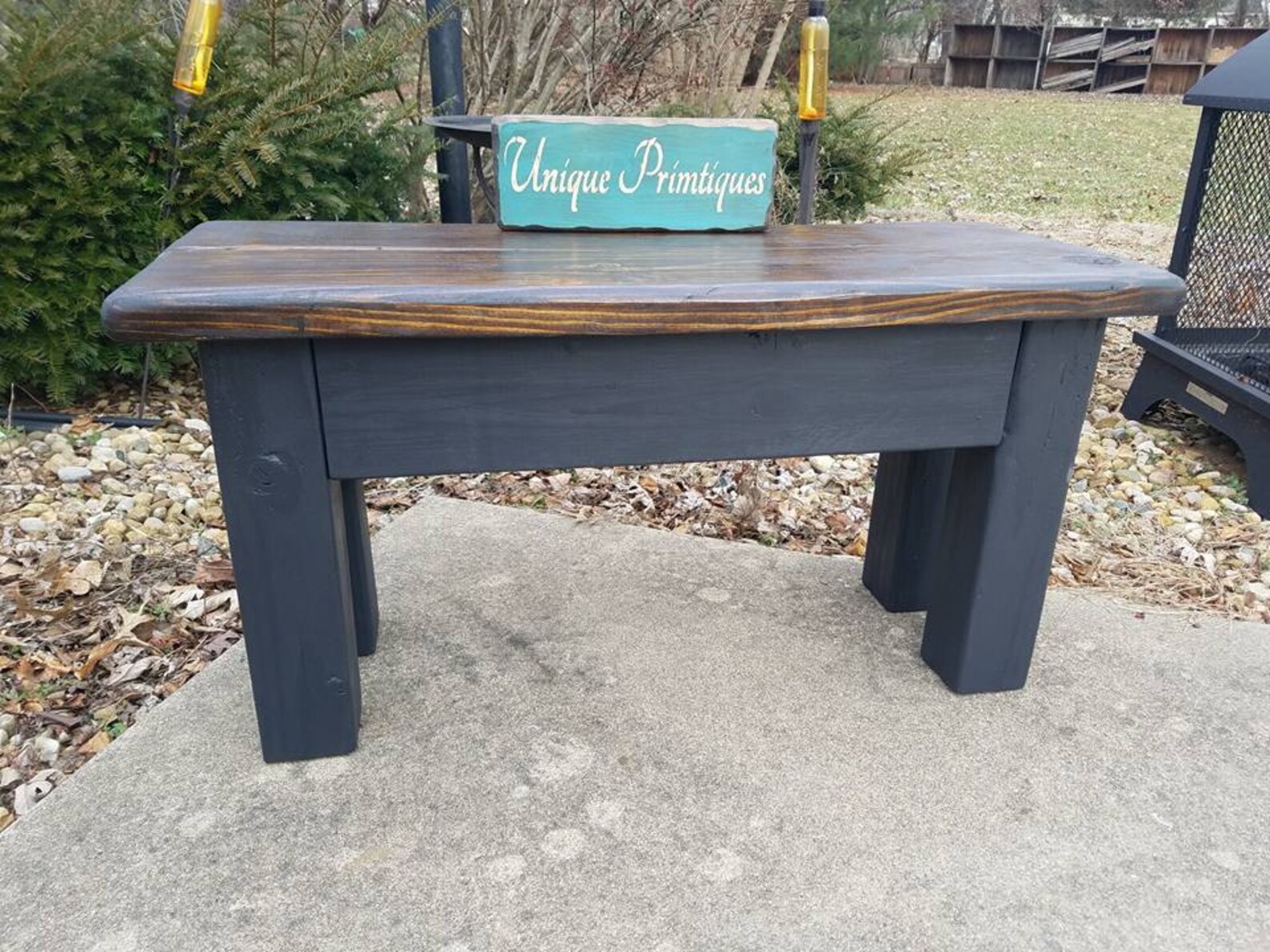 Rustic WOOD FARMHOUSE BENCH & Crate by Unique Primtiques Primitive Farm ...