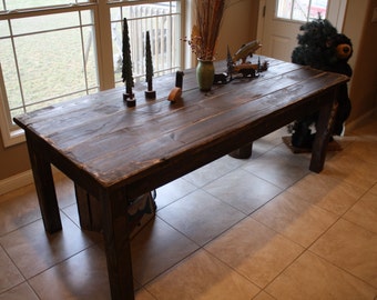 RUSTIC FARMHOUSE TABLE Reclaimed Wood Dark Walnut Primitive Farm House Country Kitchen Custom Sizes Colors By Unique Primtiques