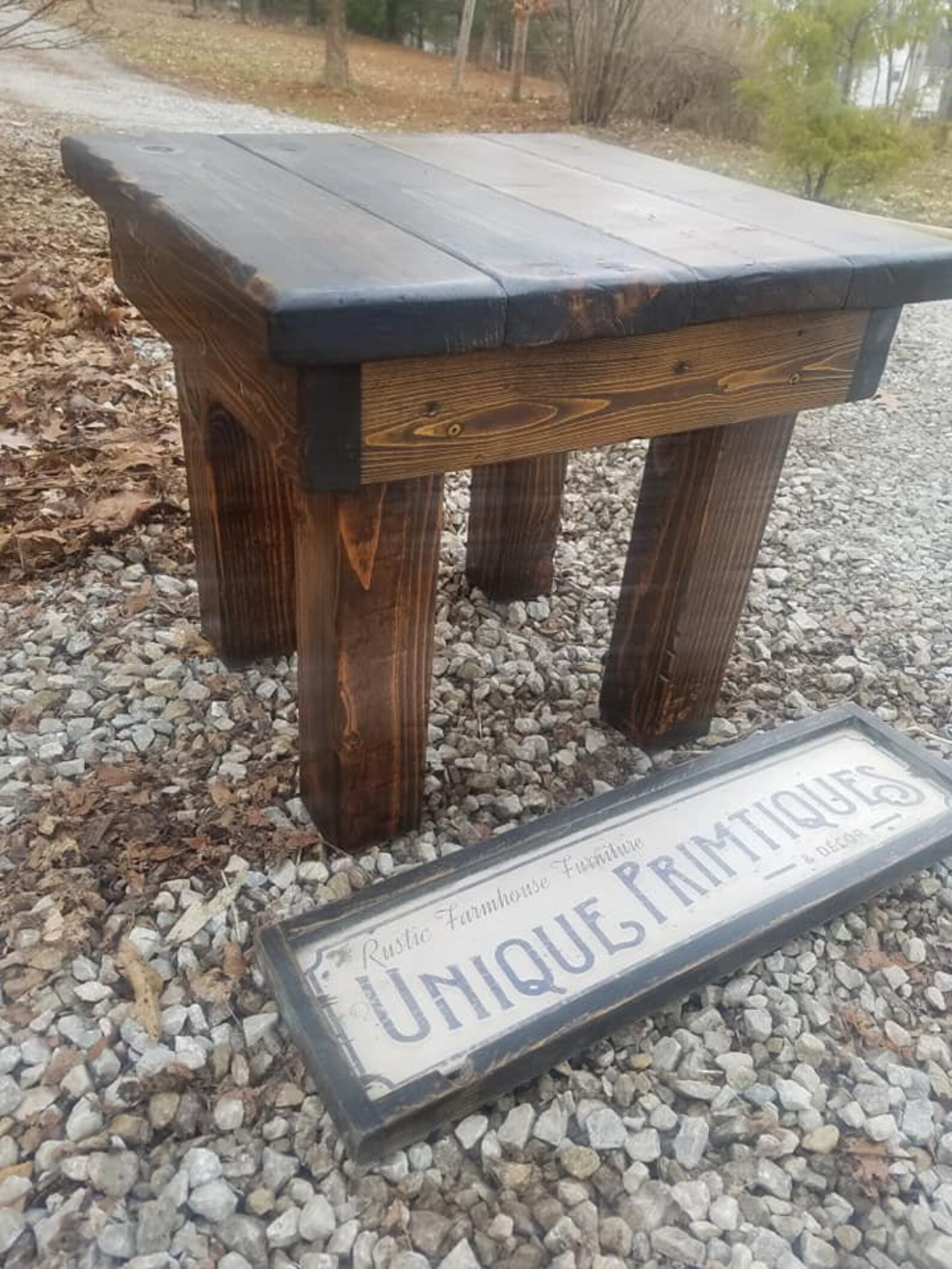 FARMHOUSE END TABLE Farm House Rustic Reclaimed Wood Dark Walnut Night ...